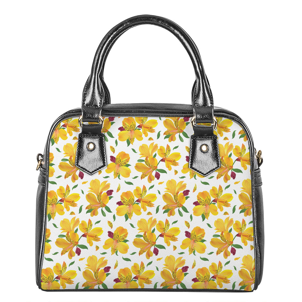 Yellow Alstroemeria Pattern Print Shoulder Handbag