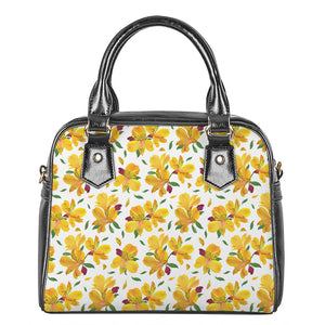 Yellow Alstroemeria Pattern Print Shoulder Handbag