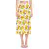 Yellow Alstroemeria Pattern Print Side Slit Midi Skirt