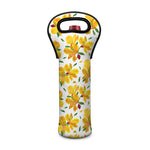 Yellow Alstroemeria Pattern Print Single Neoprene Wine Tote
