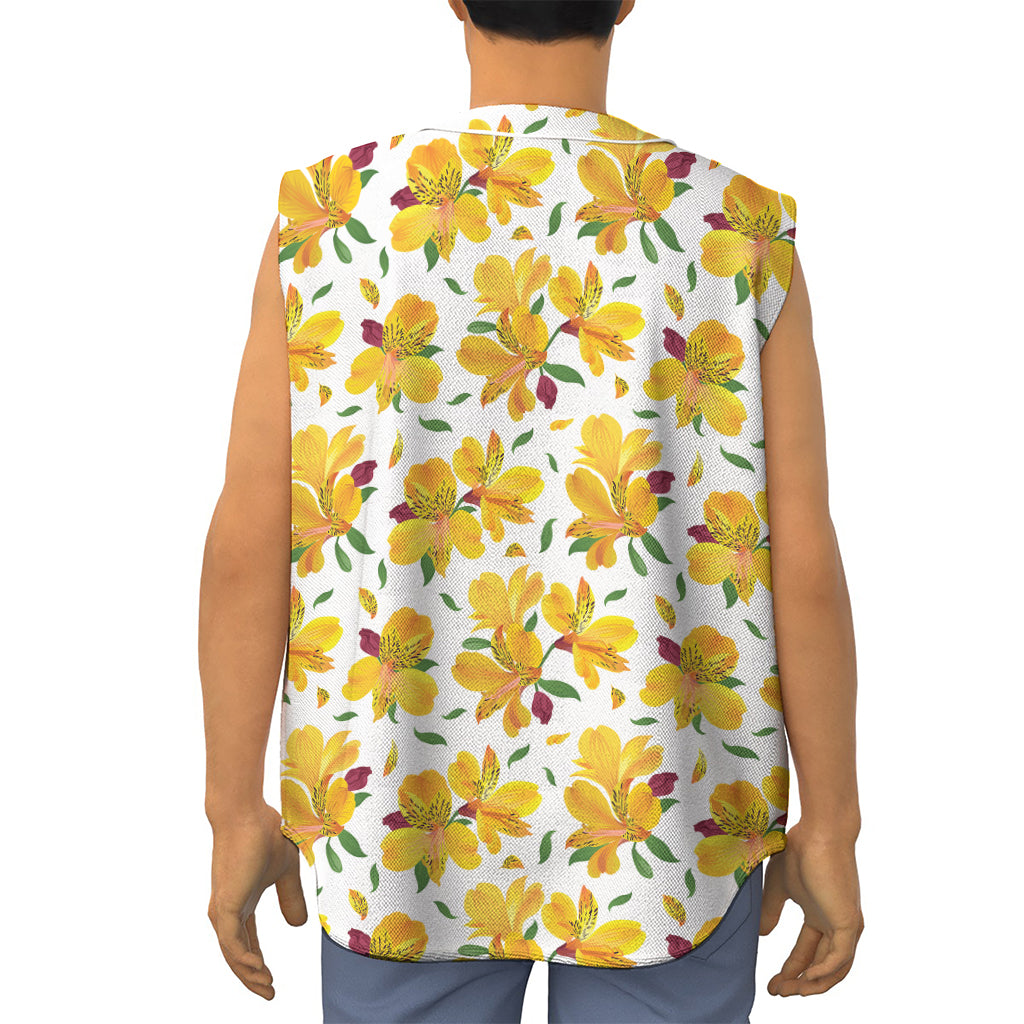 Yellow Alstroemeria Pattern Print Sleeveless Baseball Jersey