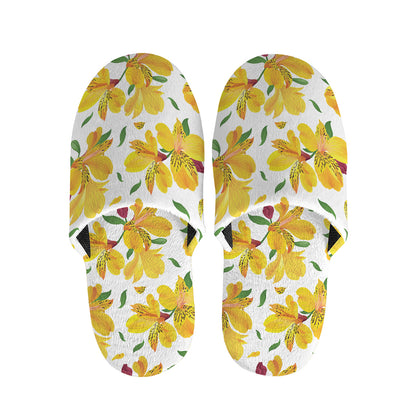 Yellow Alstroemeria Pattern Print Slippers