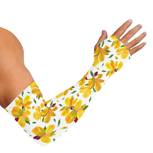 Yellow Alstroemeria Pattern Print Sun Protection Arm Sleeves