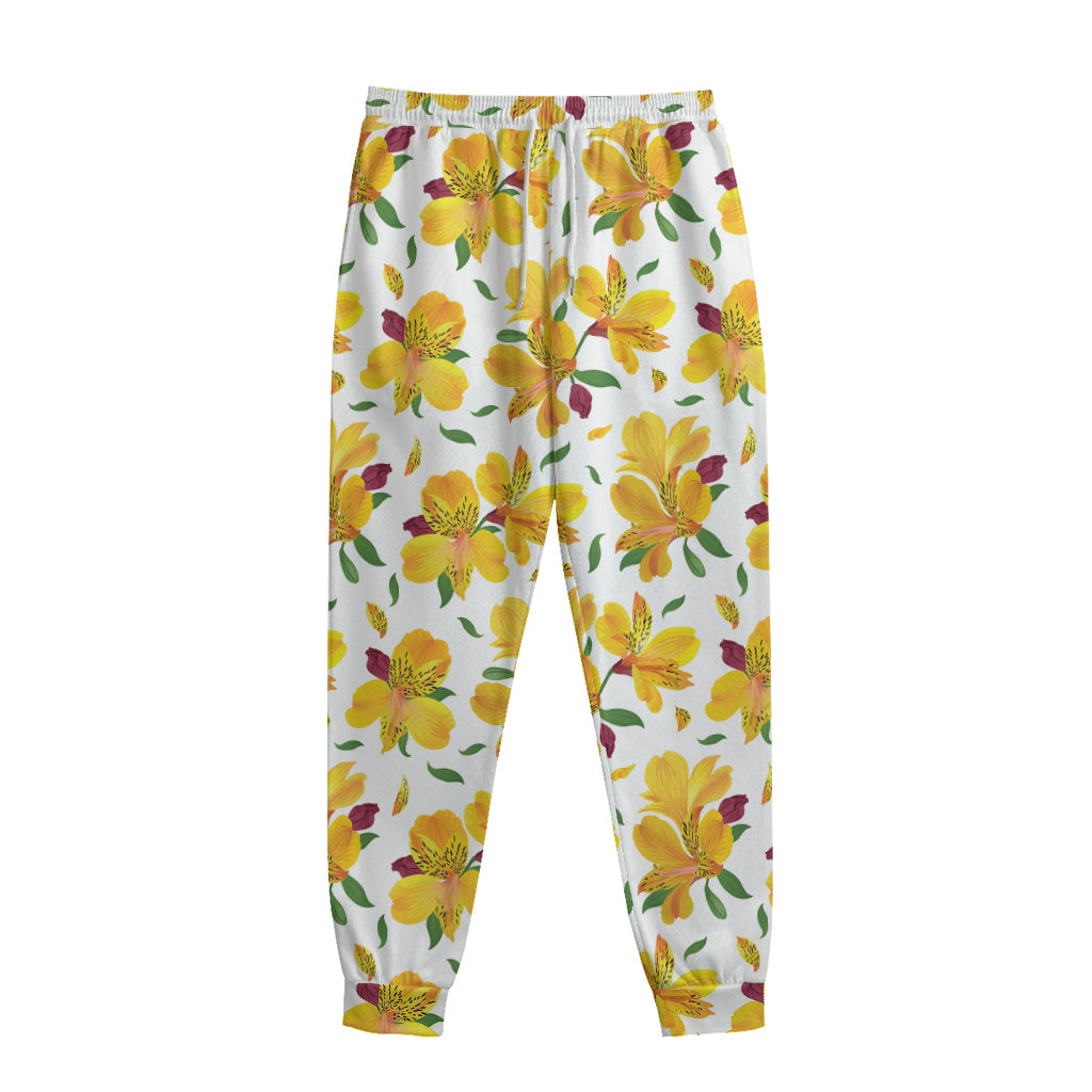 Yellow Alstroemeria Pattern Print Sweatpants