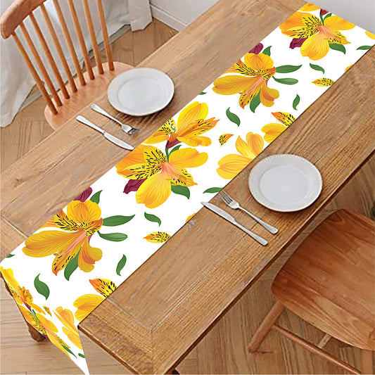 Yellow Alstroemeria Pattern Print Table Runner