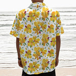 Yellow Alstroemeria Pattern Print Textured Short Sleeve Shirt