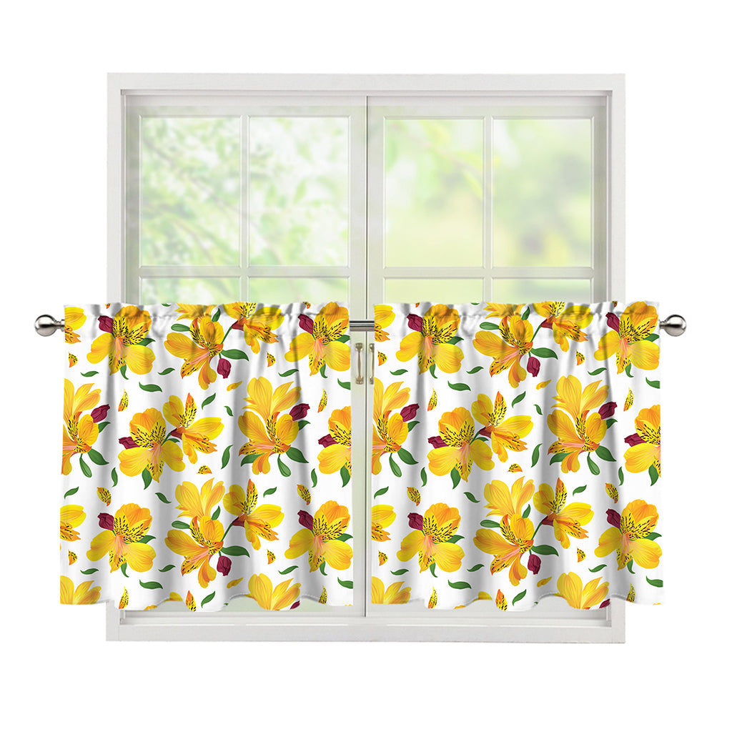 Yellow Alstroemeria Pattern Print Tier Curtains