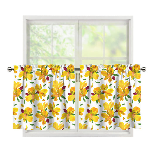 Yellow Alstroemeria Pattern Print Tier Curtains