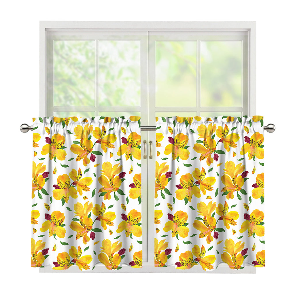 Yellow Alstroemeria Pattern Print Tier Curtains