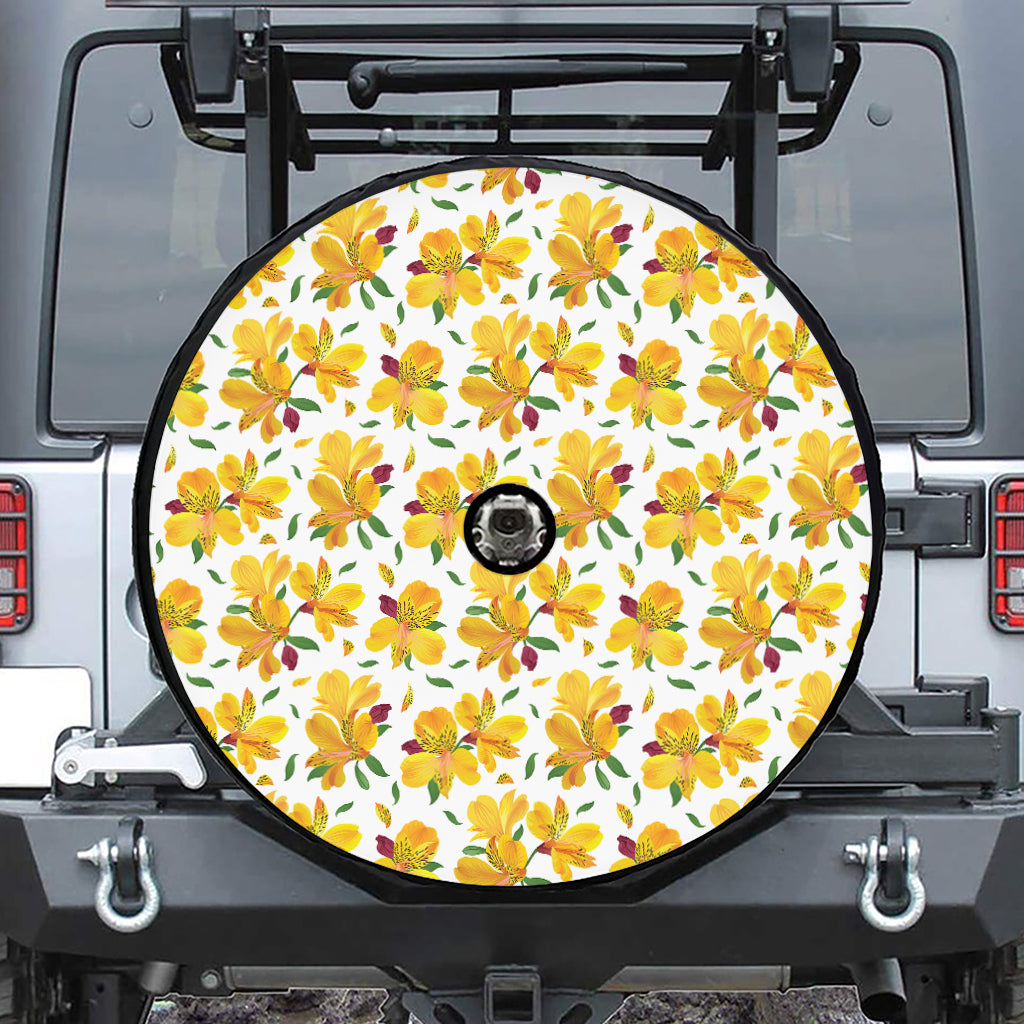 Yellow Alstroemeria Pattern Print Tire Cover With Camera Hole