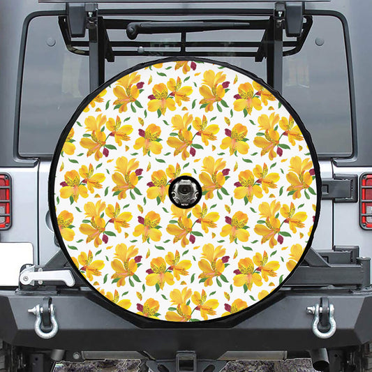 Yellow Alstroemeria Pattern Print Tire Cover With Camera Hole
