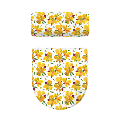 Yellow Alstroemeria Pattern Print Toilet Lid And Tank Cover Set