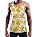 Yellow Alstroemeria Pattern Print Men's Workout Tank Top