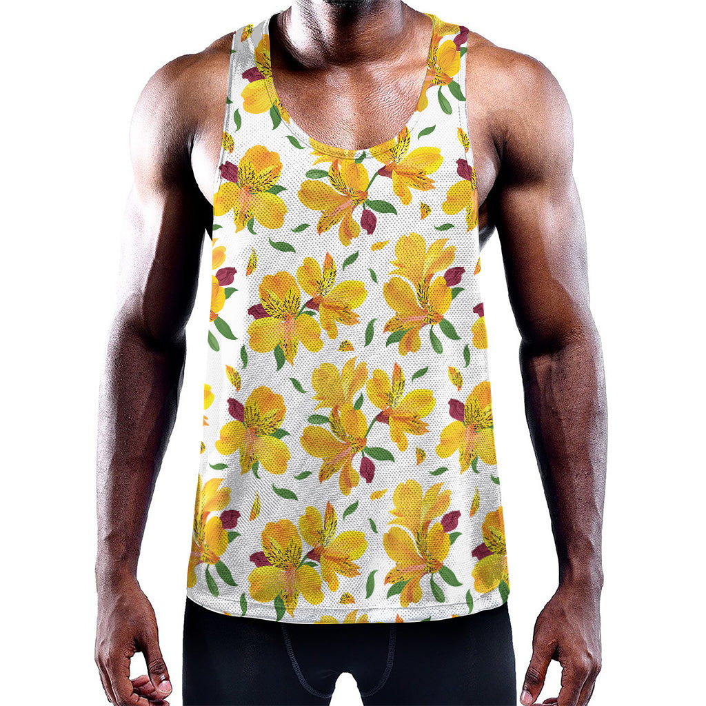 Yellow Alstroemeria Pattern Print Training Tank Top