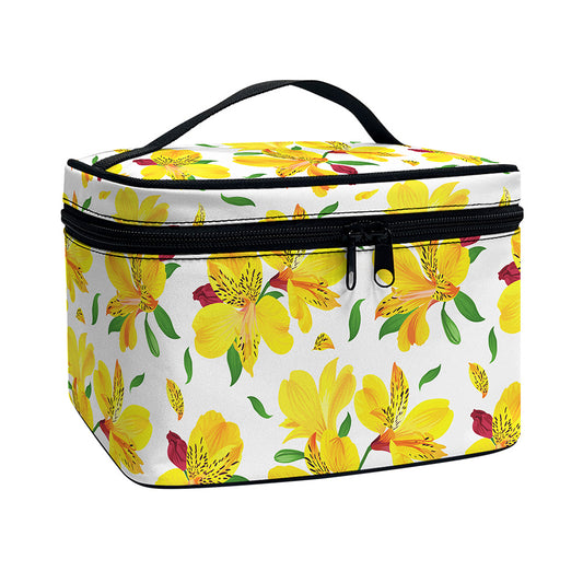 Yellow Alstroemeria Pattern Print Travel Makeup Bag