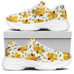 Yellow Alstroemeria Pattern Print White Chunky Shoes