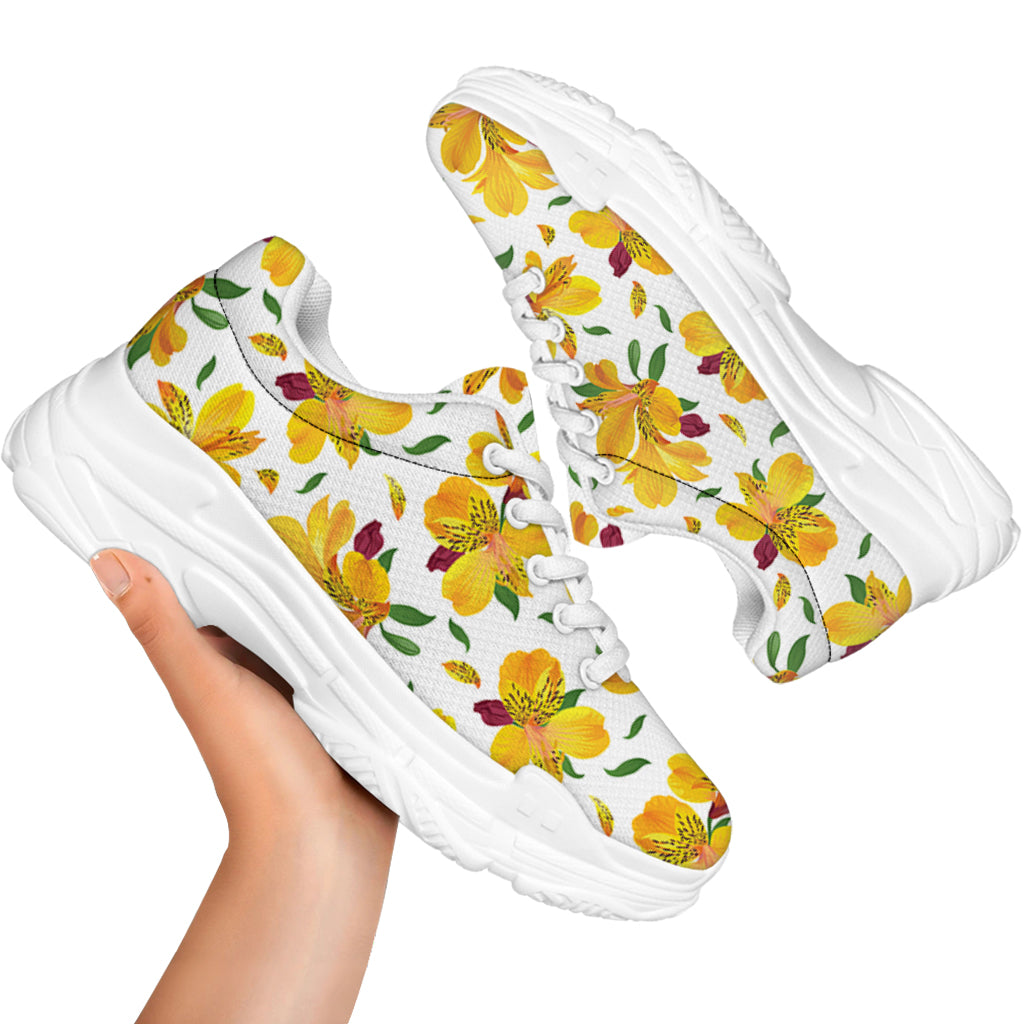 Yellow Alstroemeria Pattern Print White Chunky Shoes