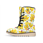 Yellow Alstroemeria Pattern Print Winter Boots