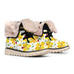 Yellow Alstroemeria Pattern Print Winter Boots