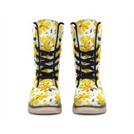 Yellow Alstroemeria Pattern Print Winter Boots