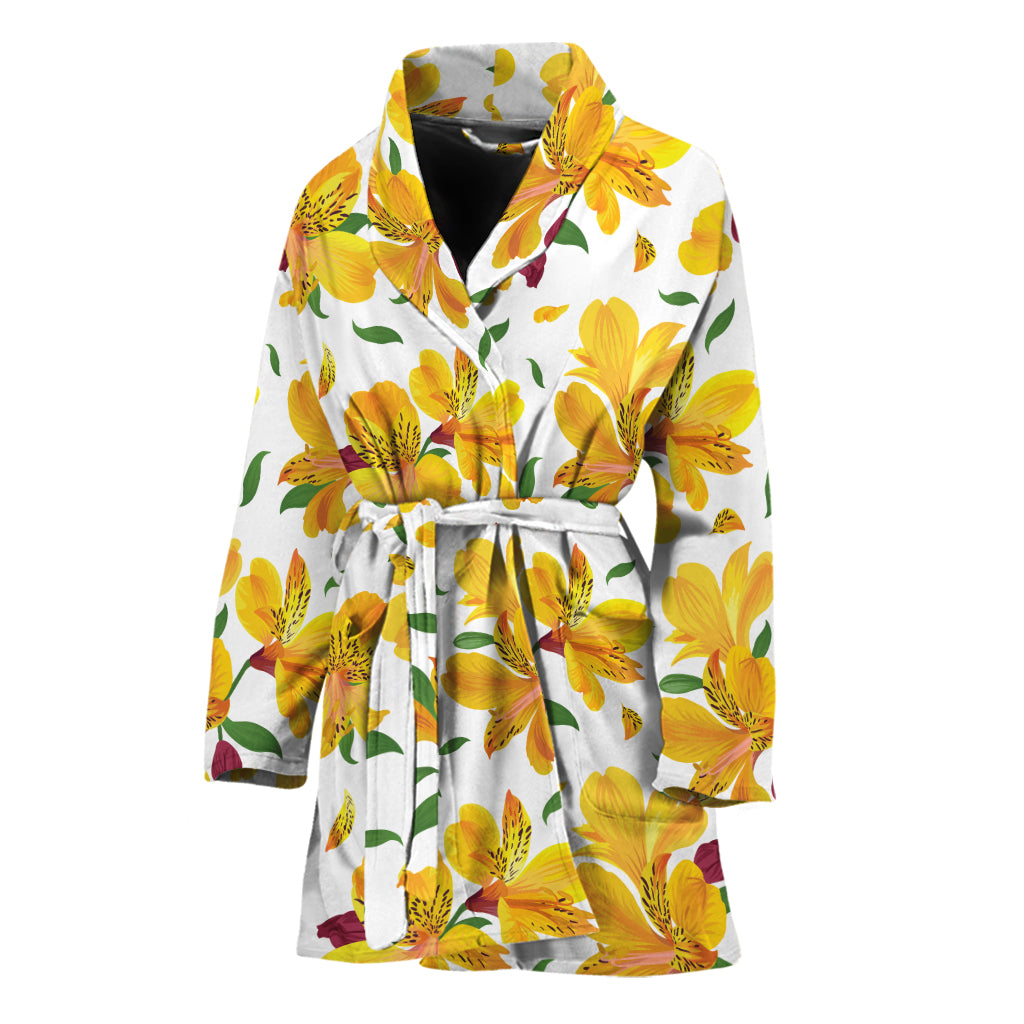 Yellow Alstroemeria Pattern Print Women's Bathrobe