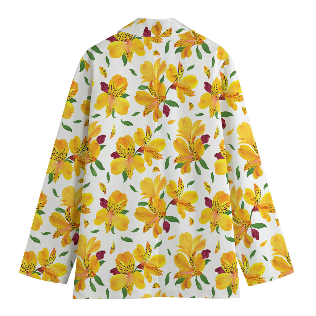 Yellow Alstroemeria Pattern Print Women's Blazer