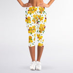 Yellow Alstroemeria Pattern Print Women's Capri Leggings