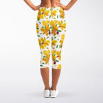 Yellow Alstroemeria Pattern Print Women's Capri Leggings
