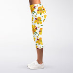 Yellow Alstroemeria Pattern Print Women's Capri Leggings