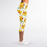 Yellow Alstroemeria Pattern Print Women's Capri Leggings