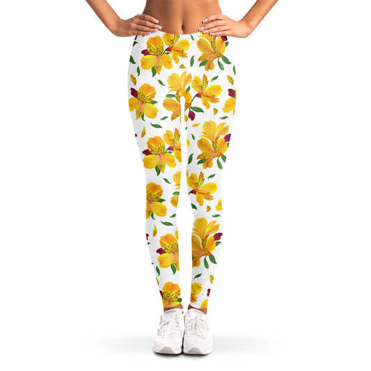 Yellow Alstroemeria Pattern Print Women's Leggings
