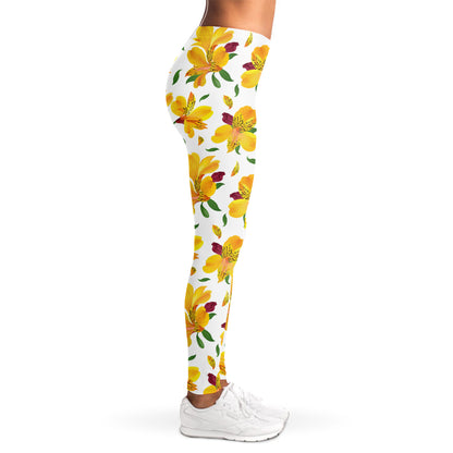 Yellow Alstroemeria Pattern Print Women's Leggings