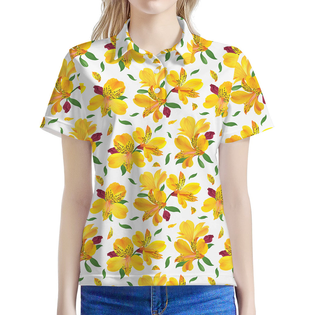 Yellow Alstroemeria Pattern Print Women's Polo Shirt