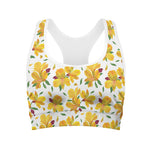 Yellow Alstroemeria Pattern Print Women's Sports Bra