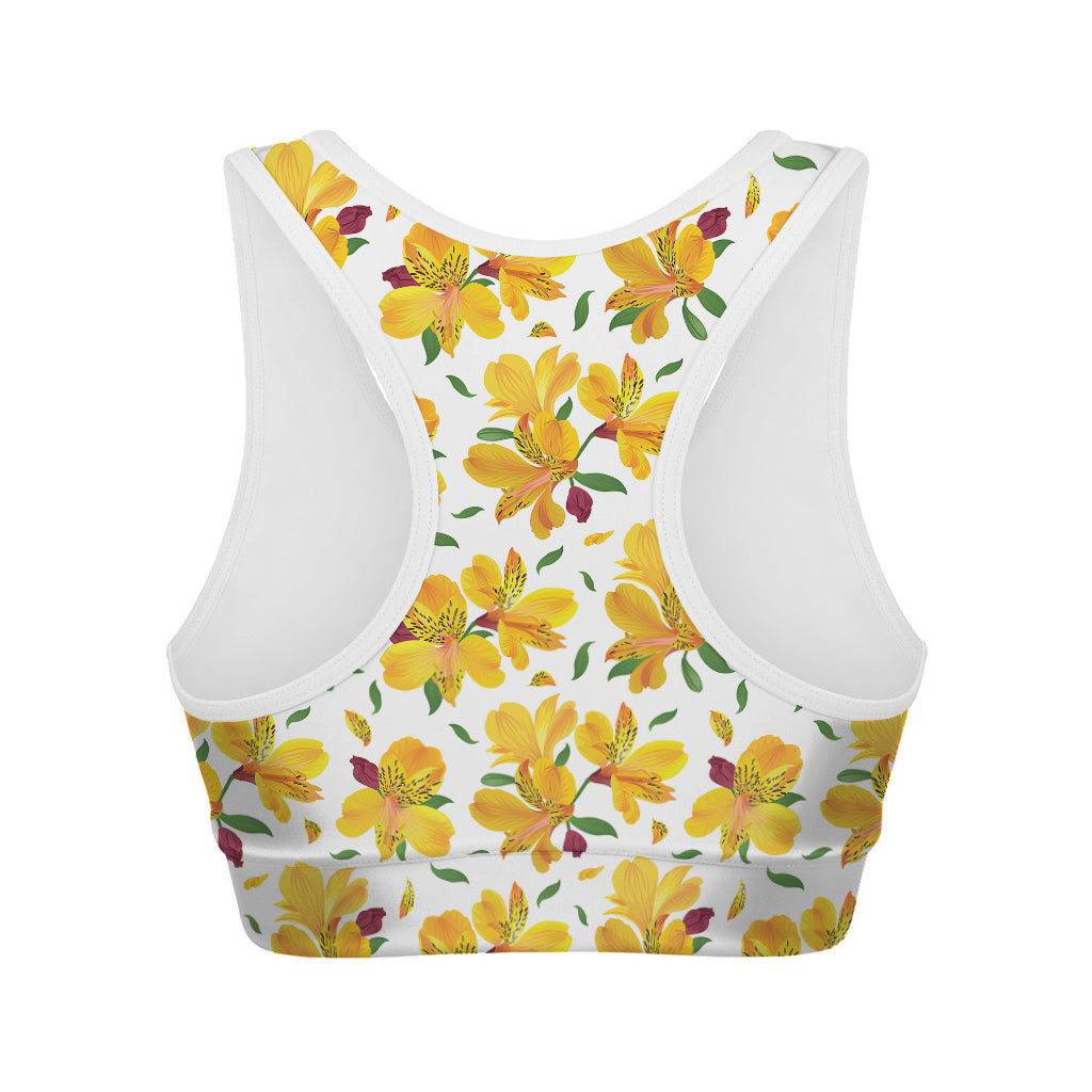 Yellow Alstroemeria Pattern Print Women's Sports Bra