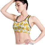 Yellow Alstroemeria Pattern Print Women's Sports Bra