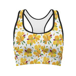 Yellow Alstroemeria Pattern Print Women's Sports Bra