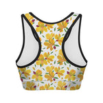 Yellow Alstroemeria Pattern Print Women's Sports Bra