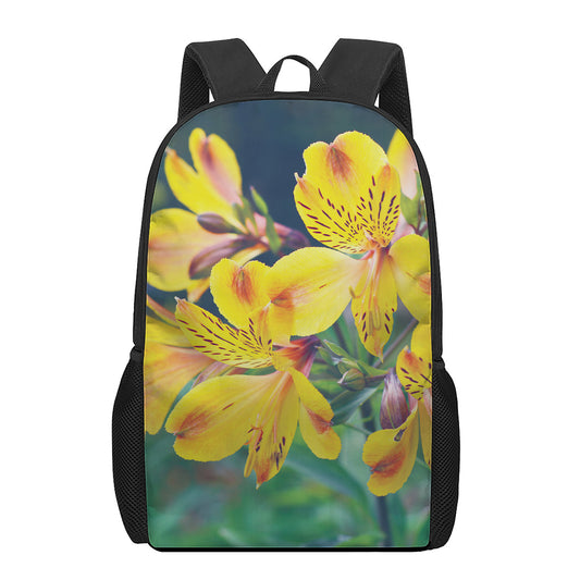 Yellow Alstroemeria Print 17 Inch Backpack