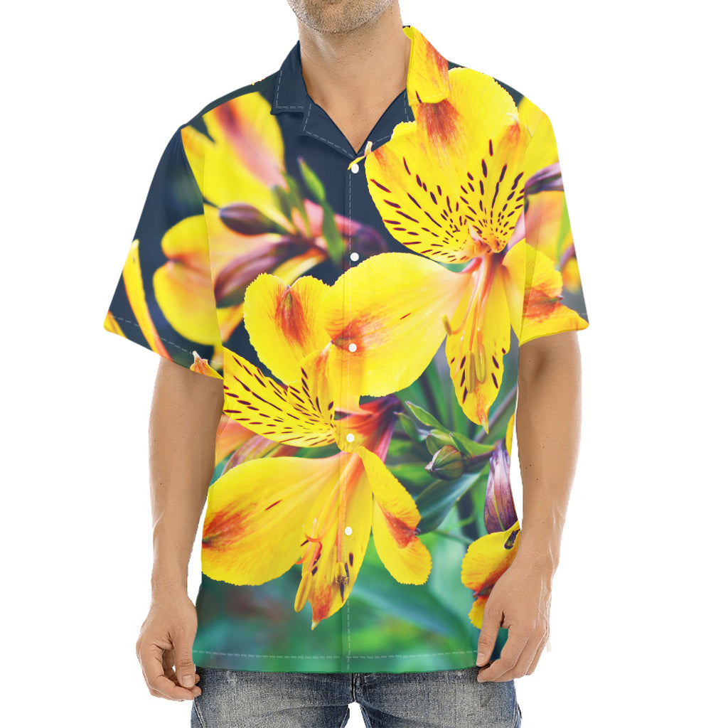 Yellow Alstroemeria Print Aloha Shirt