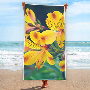 Yellow Alstroemeria Print Beach Towel