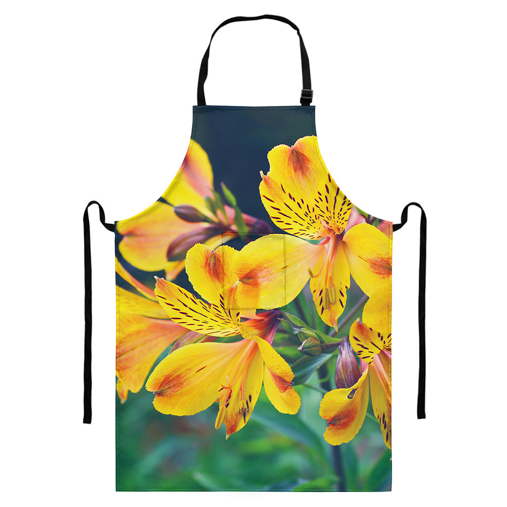 Yellow Alstroemeria Print Bib Apron With Pocket