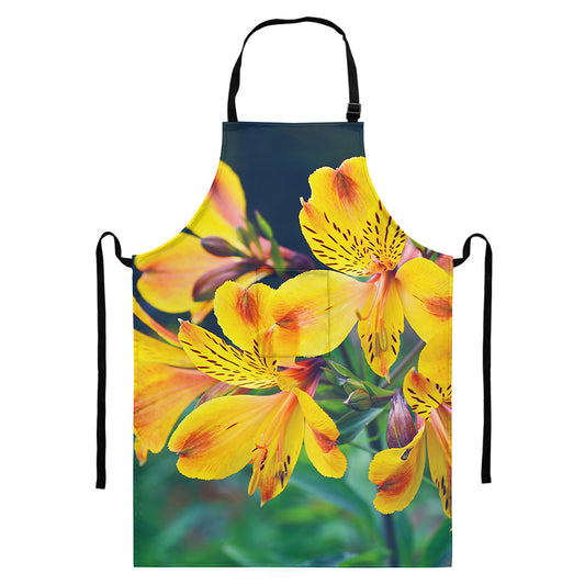 Yellow Alstroemeria Print Bib Apron With Pocket