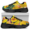 Yellow Alstroemeria Print Black Chunky Shoes