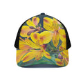 Yellow Alstroemeria Print Black Mesh Trucker Hat