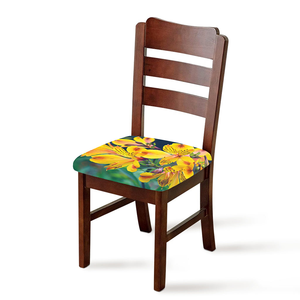 Yellow Alstroemeria Print Chair Cushion Cover