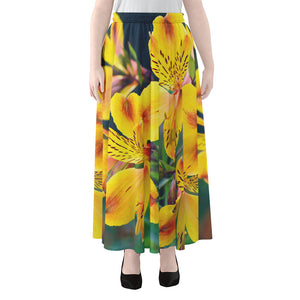 Yellow Alstroemeria Print Chiffon Maxi Skirt