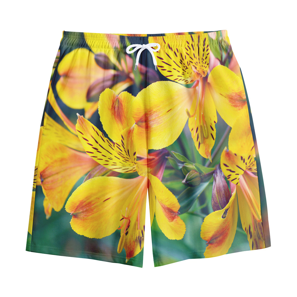 Yellow Alstroemeria Print Cotton Shorts