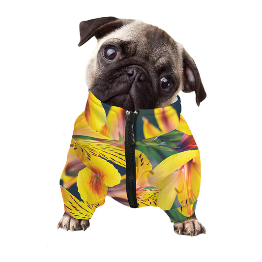 Yellow Alstroemeria Print Dog Zip Up Jacket