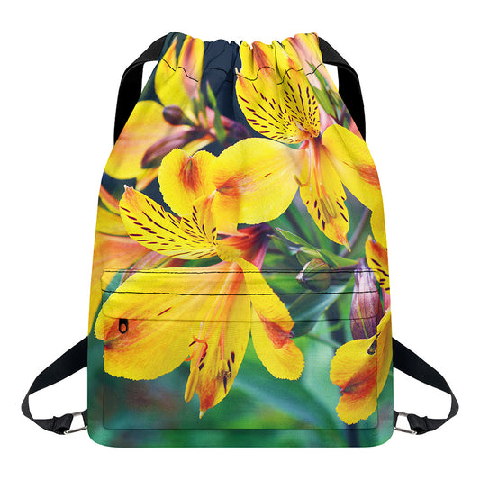 Yellow Alstroemeria Print Drawstring Backpack